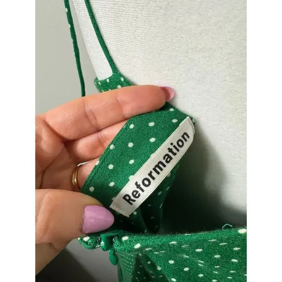 Reformation Peach Dress Veritas Green Size 12 - Picture 10 of 11